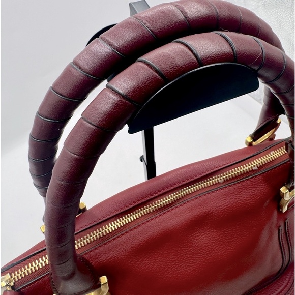 Auth Chloe Large Red Leather Marcie Double Satchel Dual Brown Top Handles Pursea - Picture 11 of 15